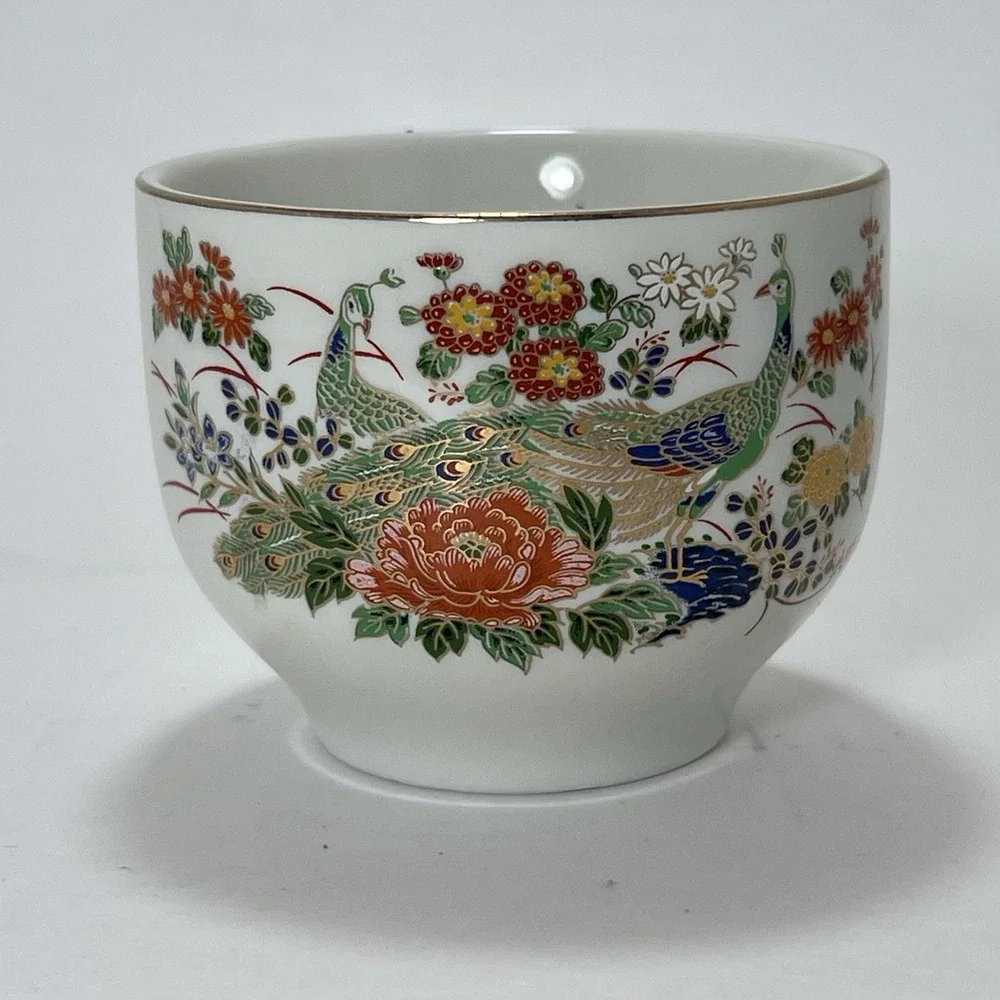VTG Peacock Floral Asian Tea Saki Replacement Cup Red Green Blue Gold Japan